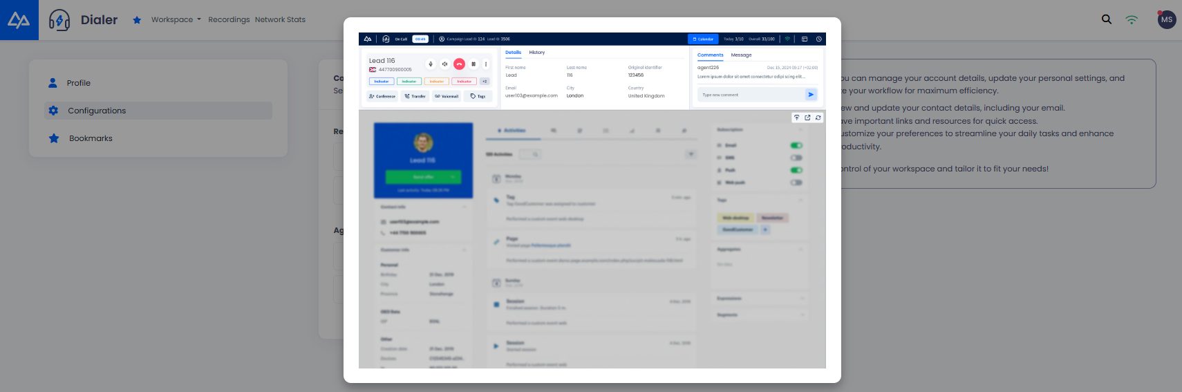 Screenshot with preview for the Agent WorkSpace configuration