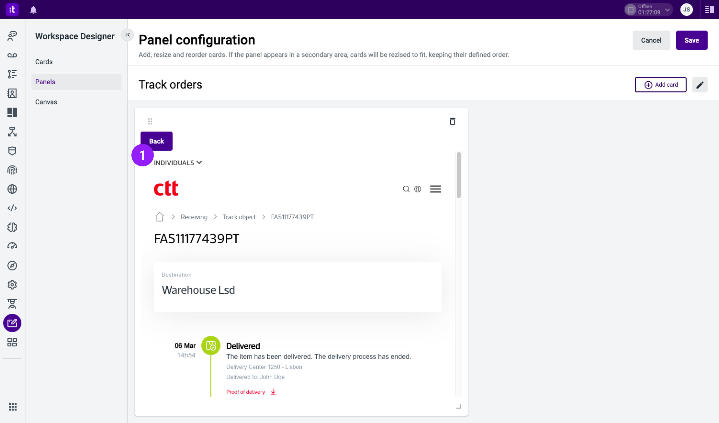 Figure 12 - Tracking order page