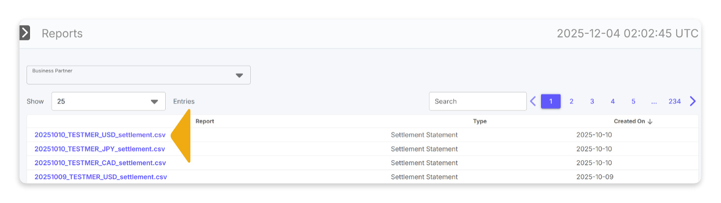 Example of exporting a settlement report