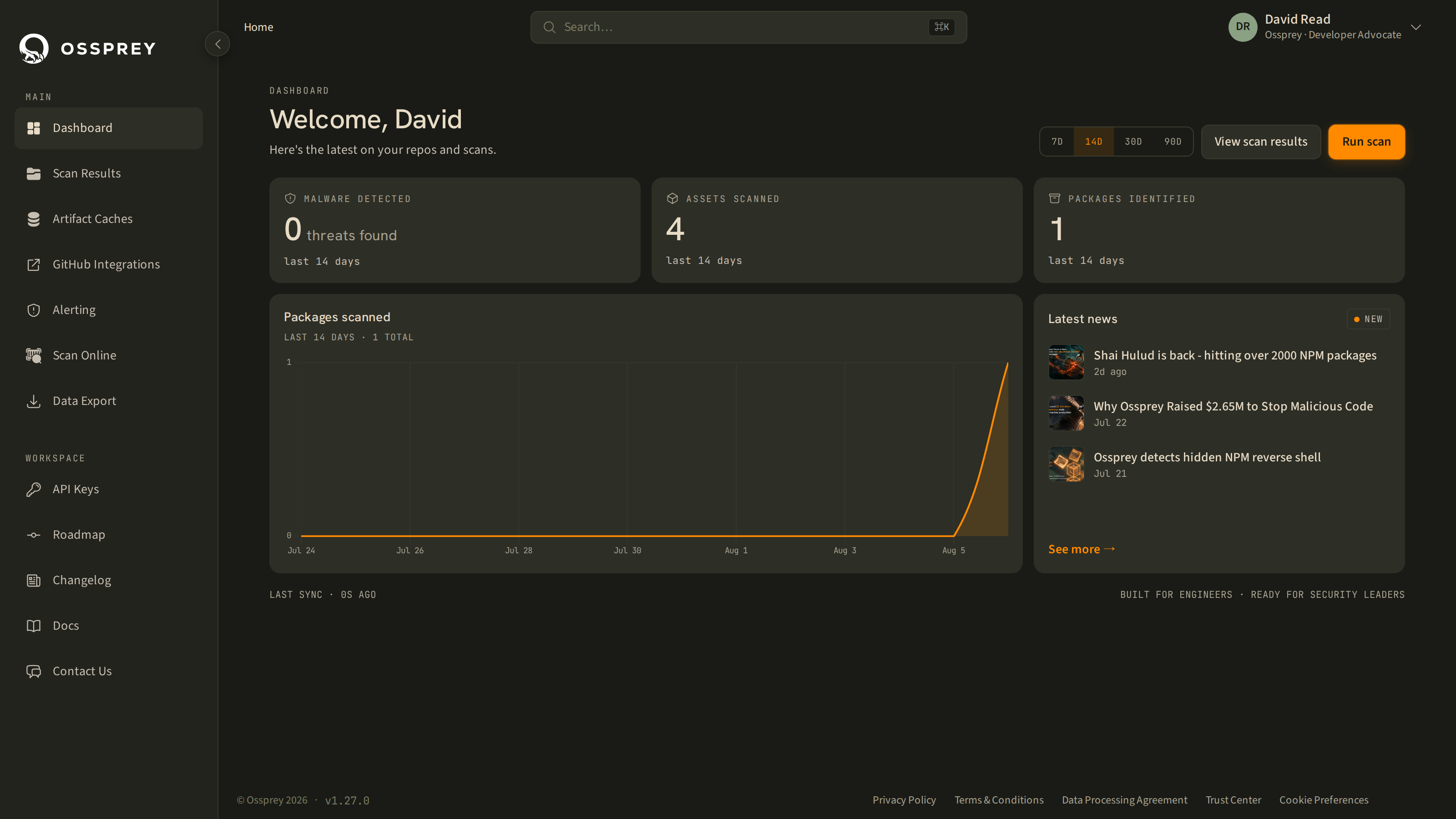 The dashboard home page