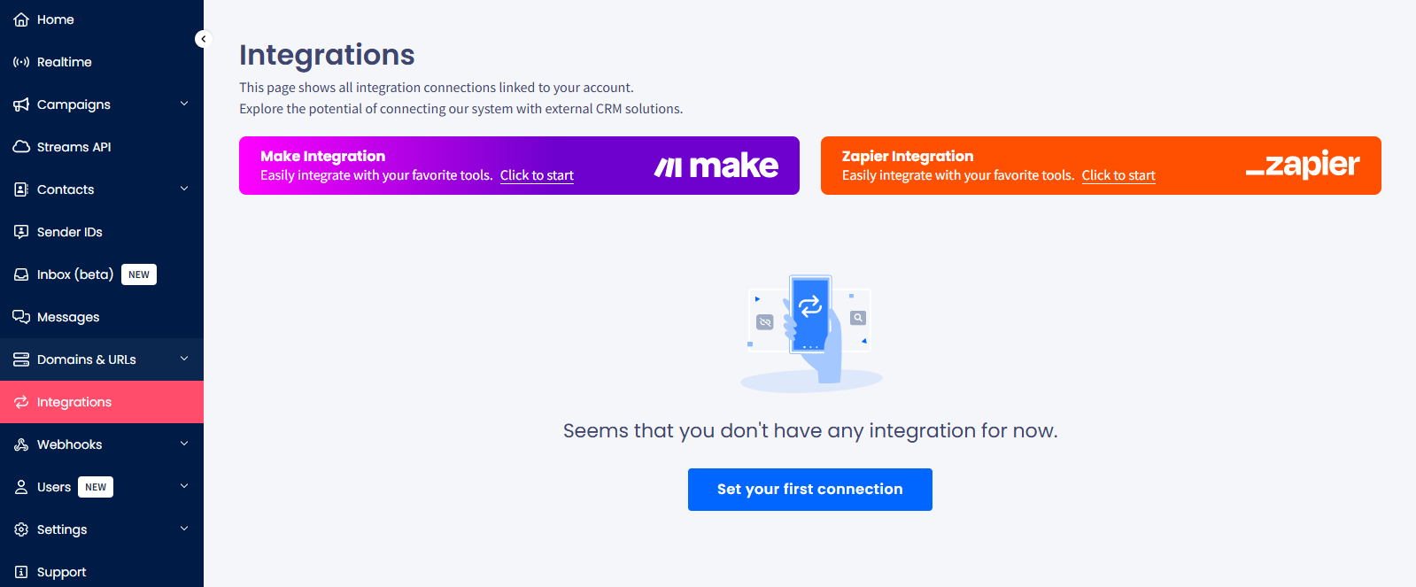 Screenshot of setting your first connection