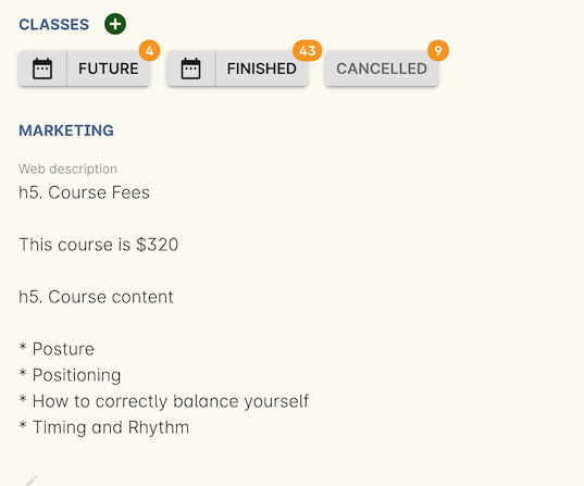 Figure 265. Describing the fees payable on enrolment in the web description