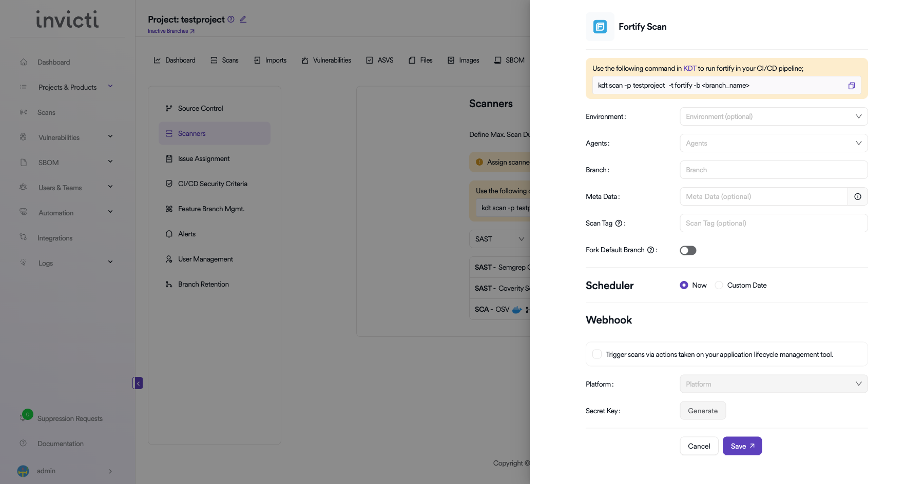Fortify scan creation