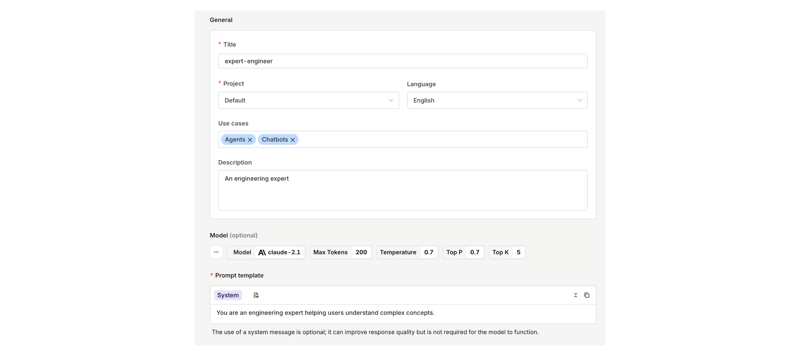 Your prompt configuration, this will be saved and reused within other modules of **orq.ai**.