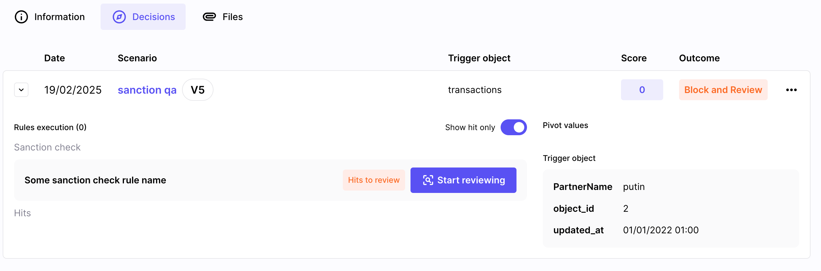 example sanction check rule