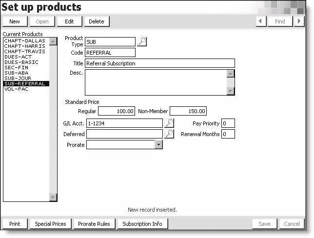 From AR/Cash, select Set up products
