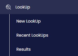 Screenshot of the LookUp menu tabs