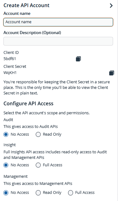 API account settings