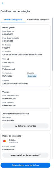 Tela detalhes da contestação