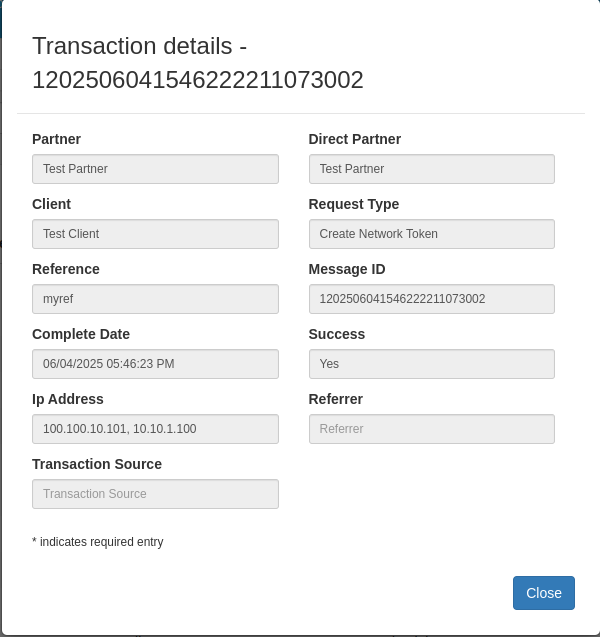 ShieldConex® Portal | Network Token API Logs | Item