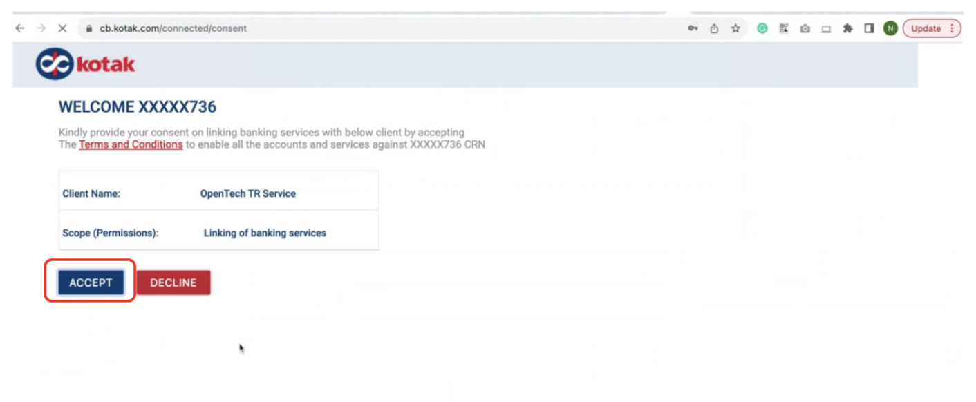 Kotak consent page