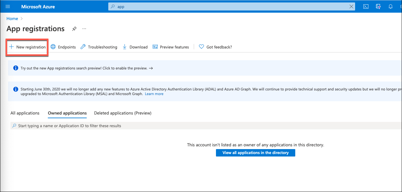 NewAppRegistration.jpg Azure Portal - New App Registration