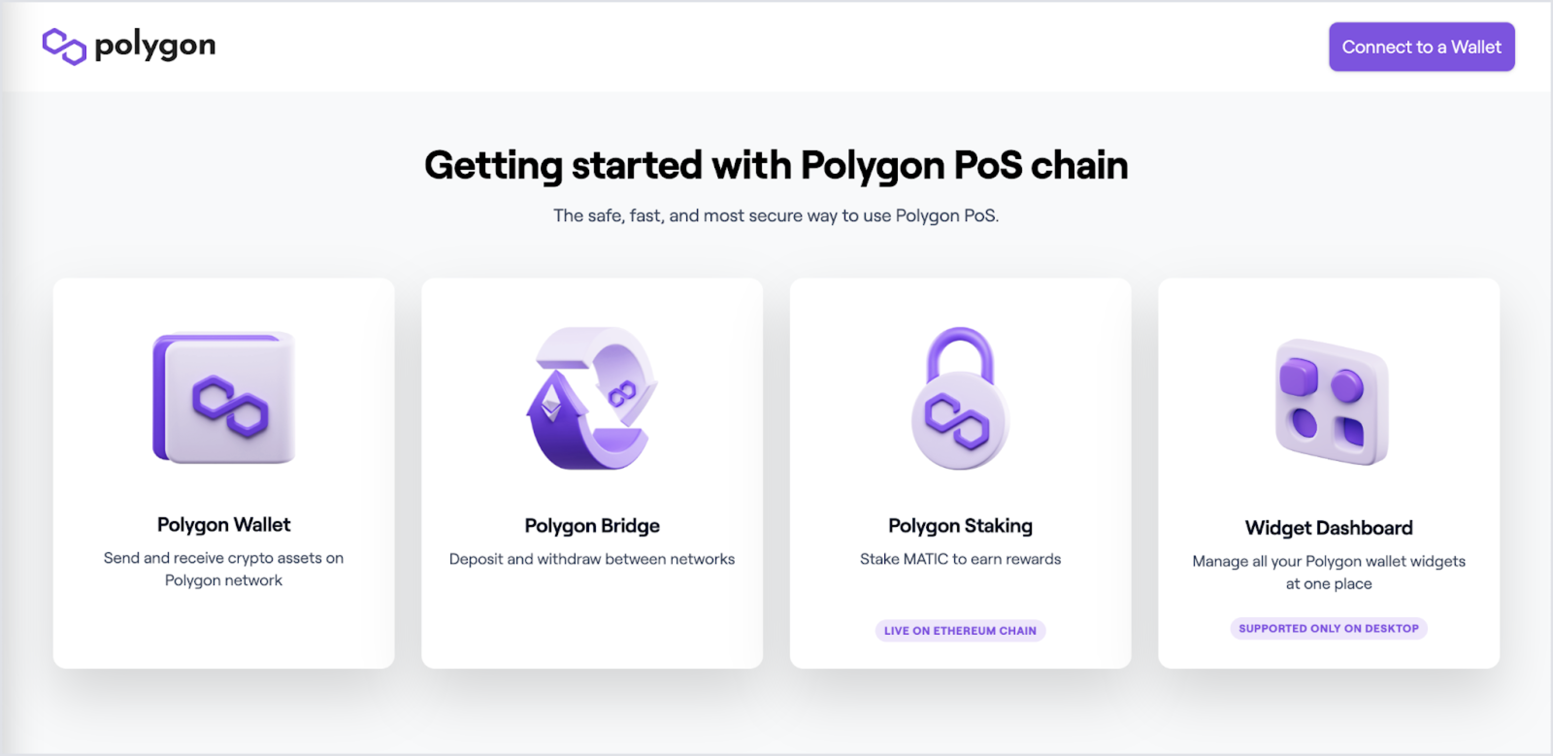 Select the Polygon Staking tile on the page, Getting started with Polygon PoS chain.
