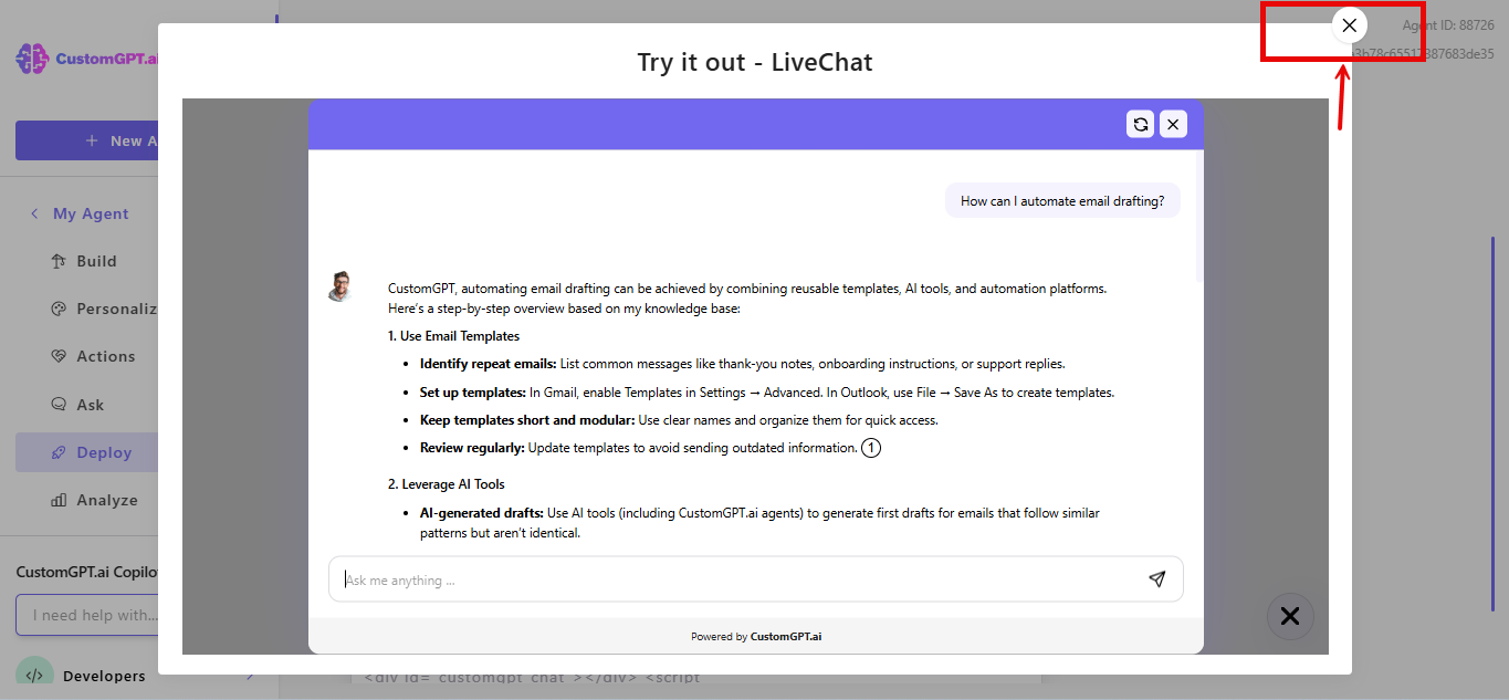 close button on preview window