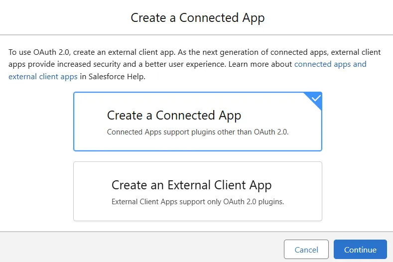 Screenshot with creating a connected app