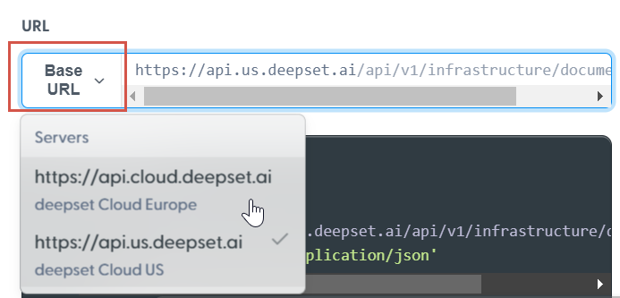 The base URL selection on the API documentation page