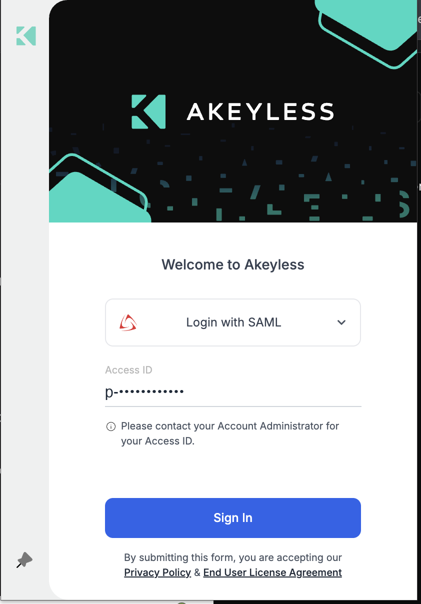 SAML sign-in with the Access ID filled