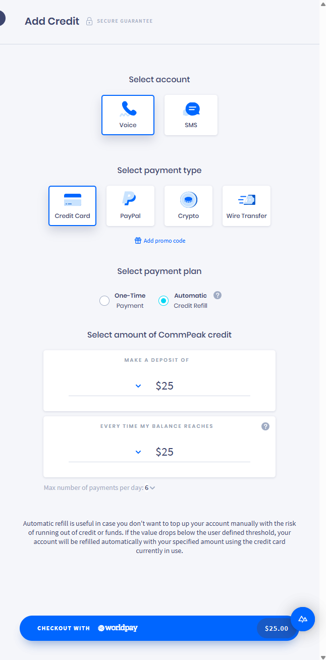 Screenshot of the Select payment method section
