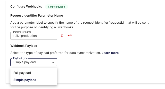 Payload configuration for webhooks