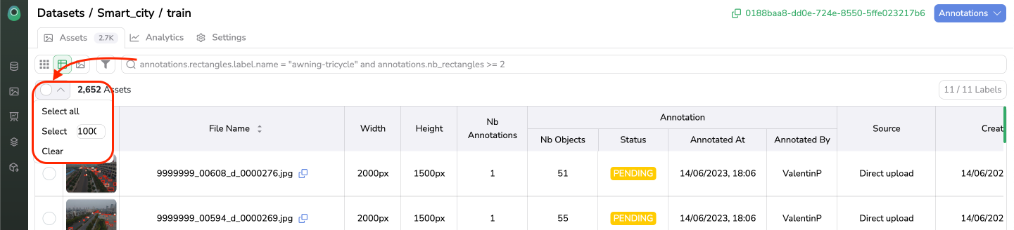 Large `Asset`selection