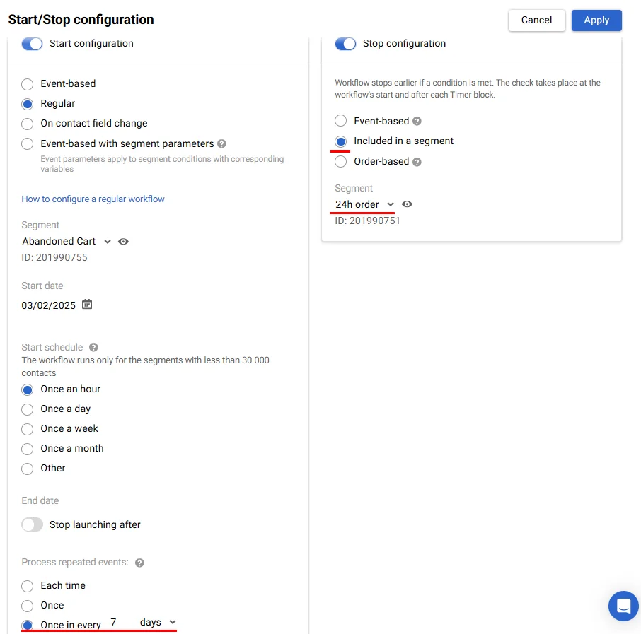 Start/Stop Configuration