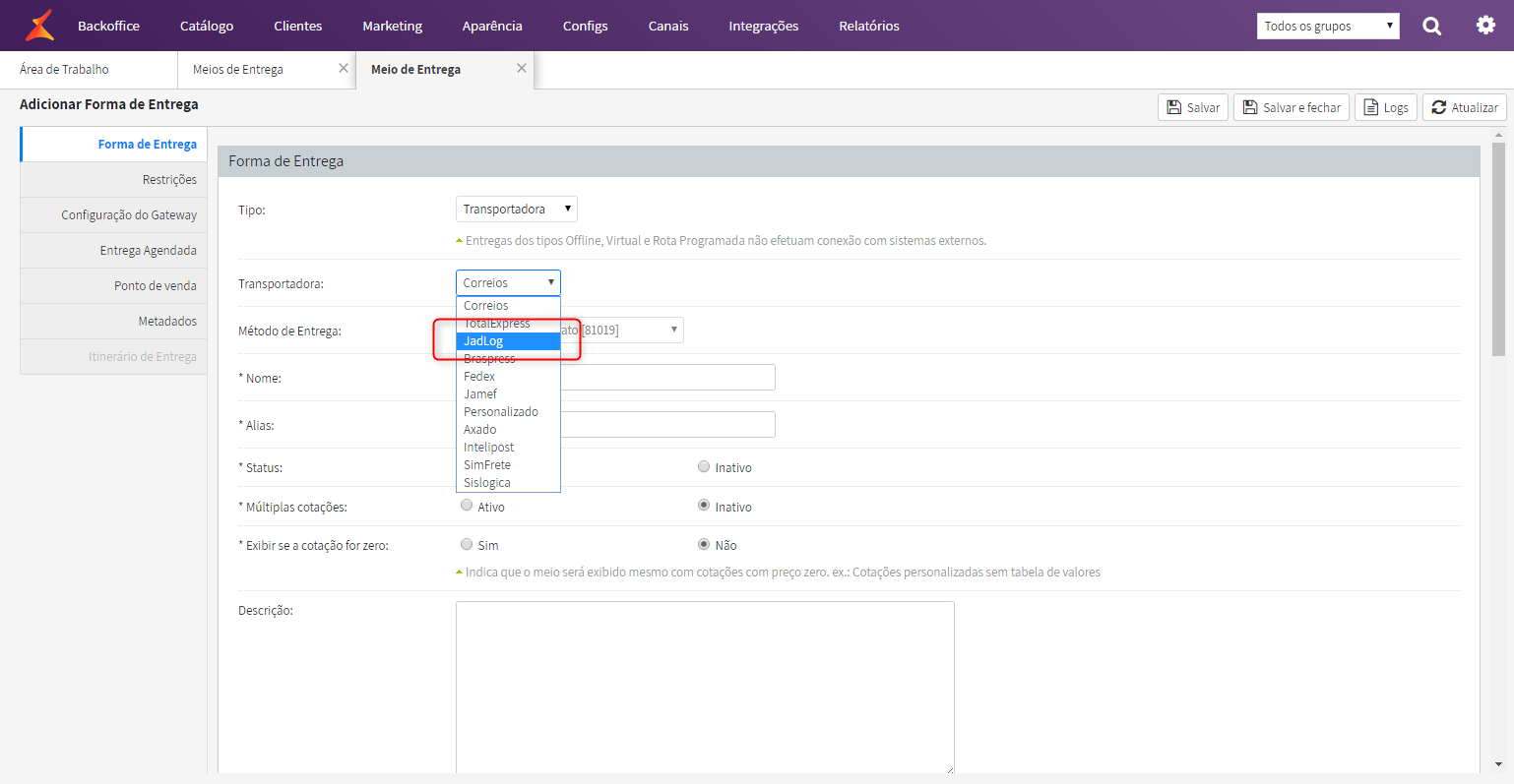 jadlog netshoes telefone