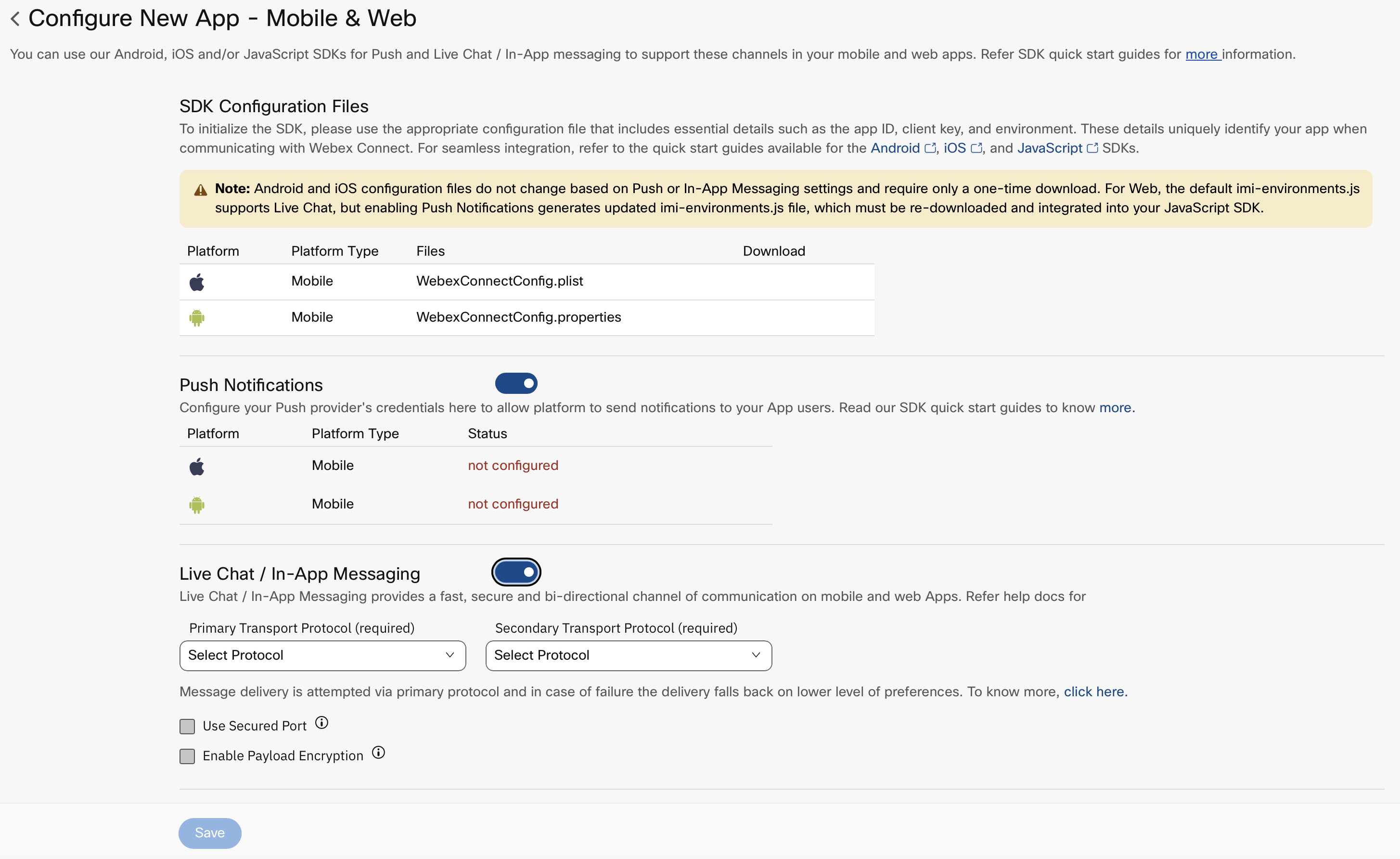 Screenshot of Push Notifications Section.