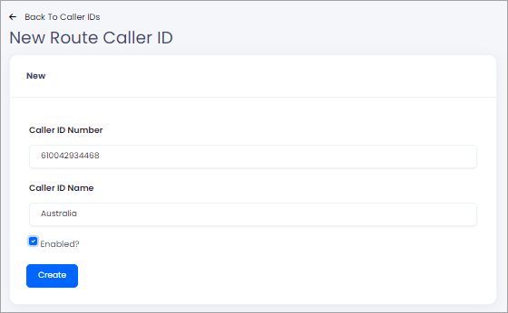 Screenshot of adding a Caller ID