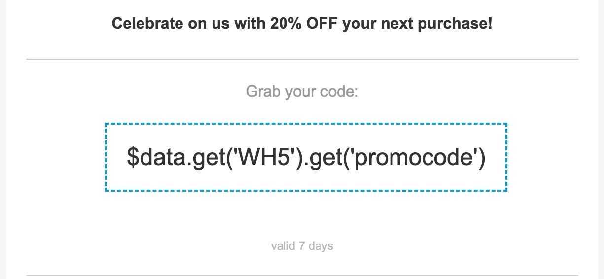 Promo code variable in the message