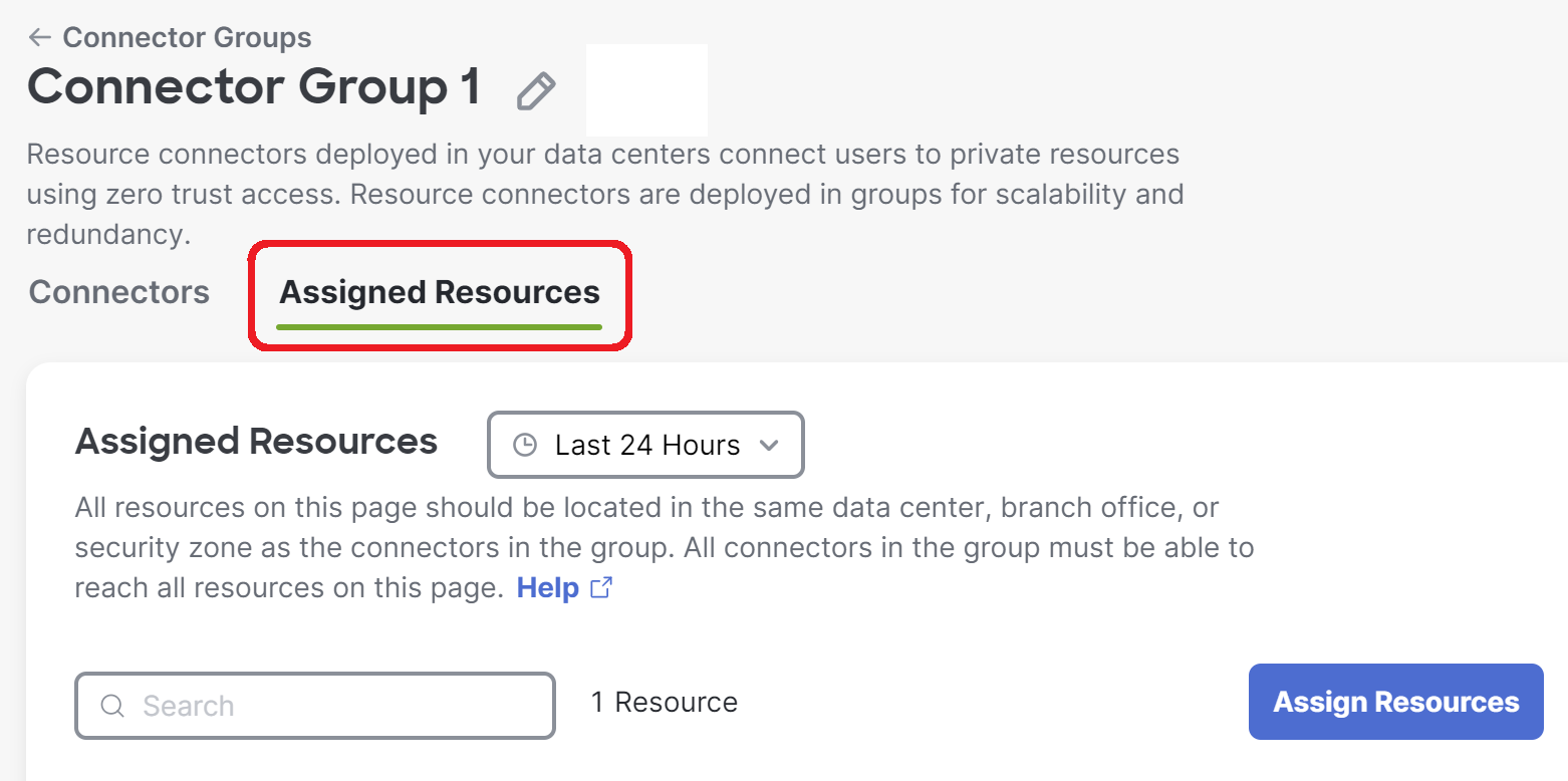 Assign private resources to a connector group from the connector group page