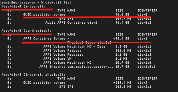 Output of `diskutil list` on an APFS file system