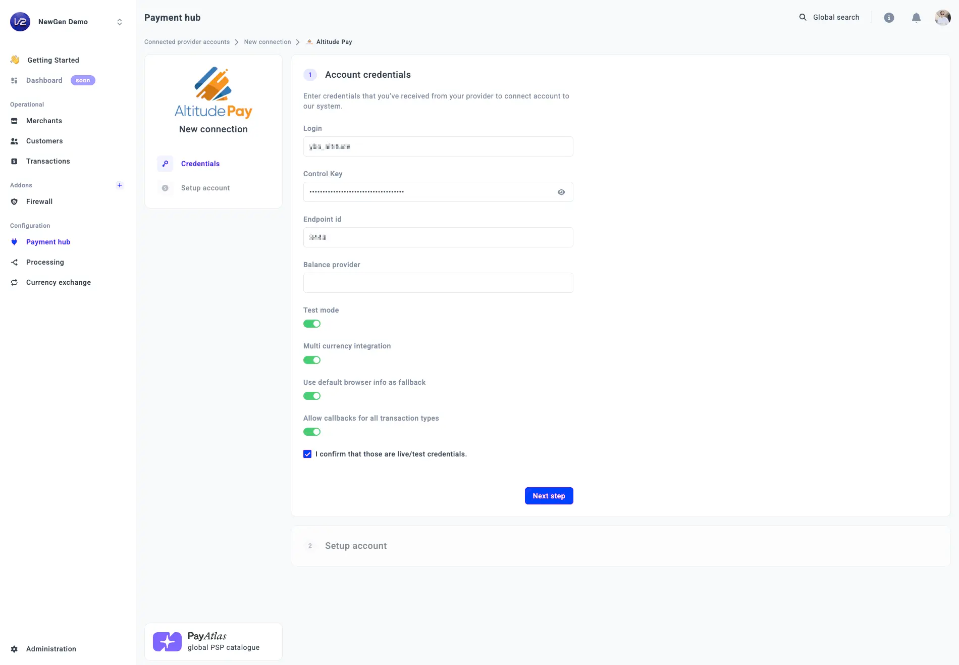 Altitude connection form - Step 1