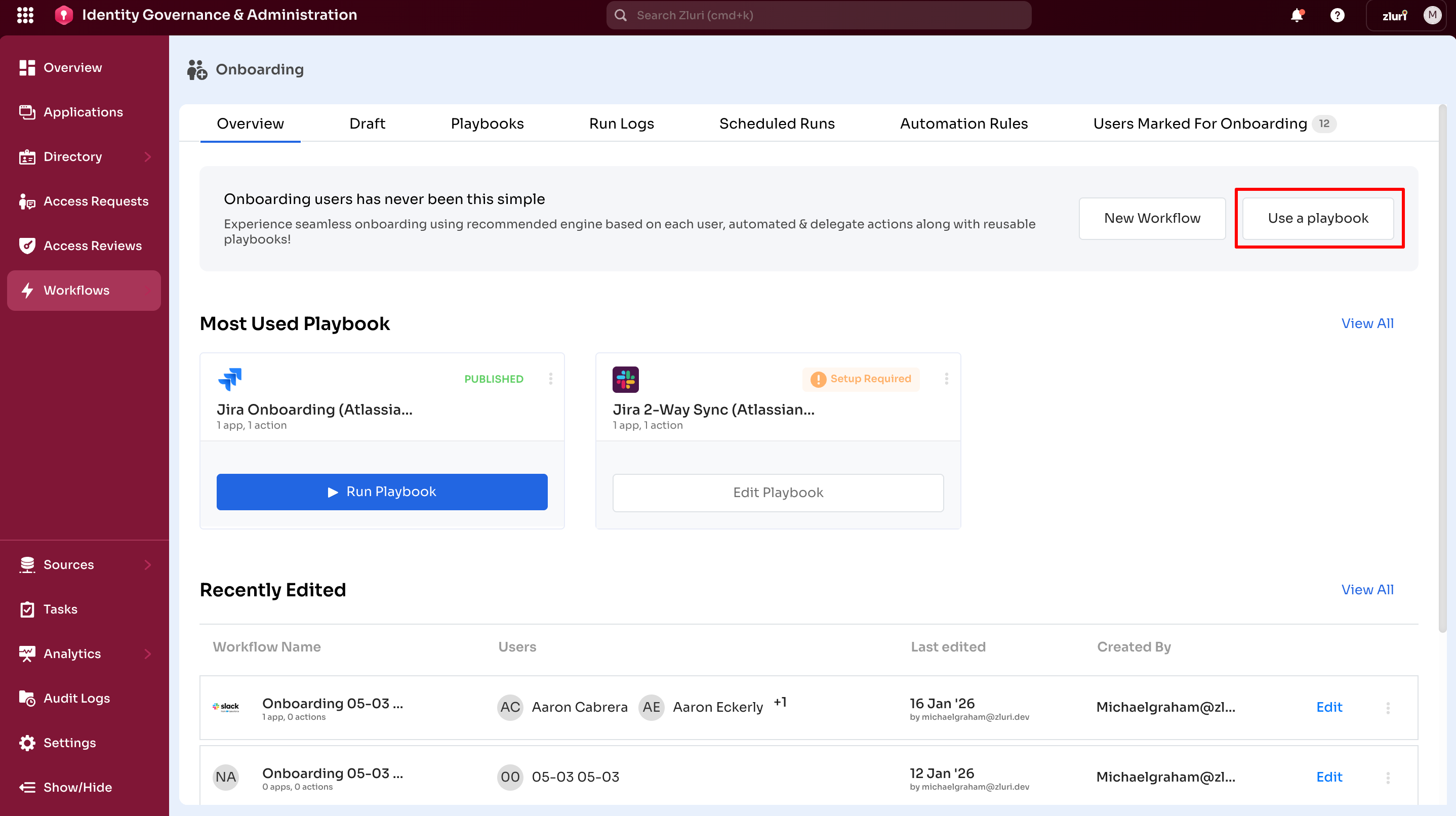 Use a playbook option from overview tab.png
