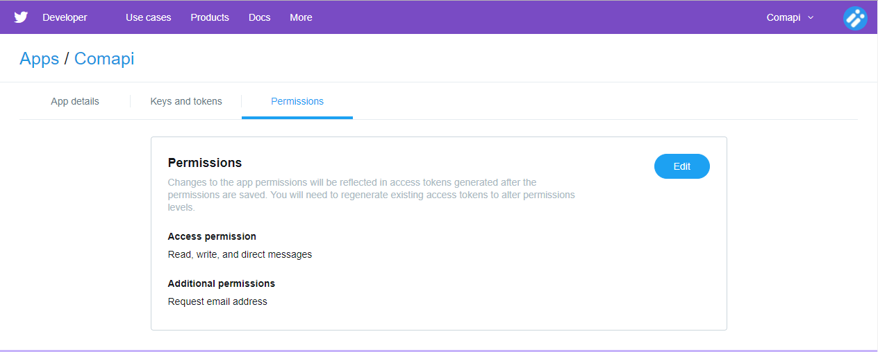 Configuring your Twitter apps permissions