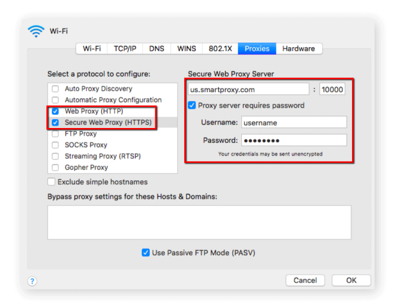 configure wifi proxy settings mac os x