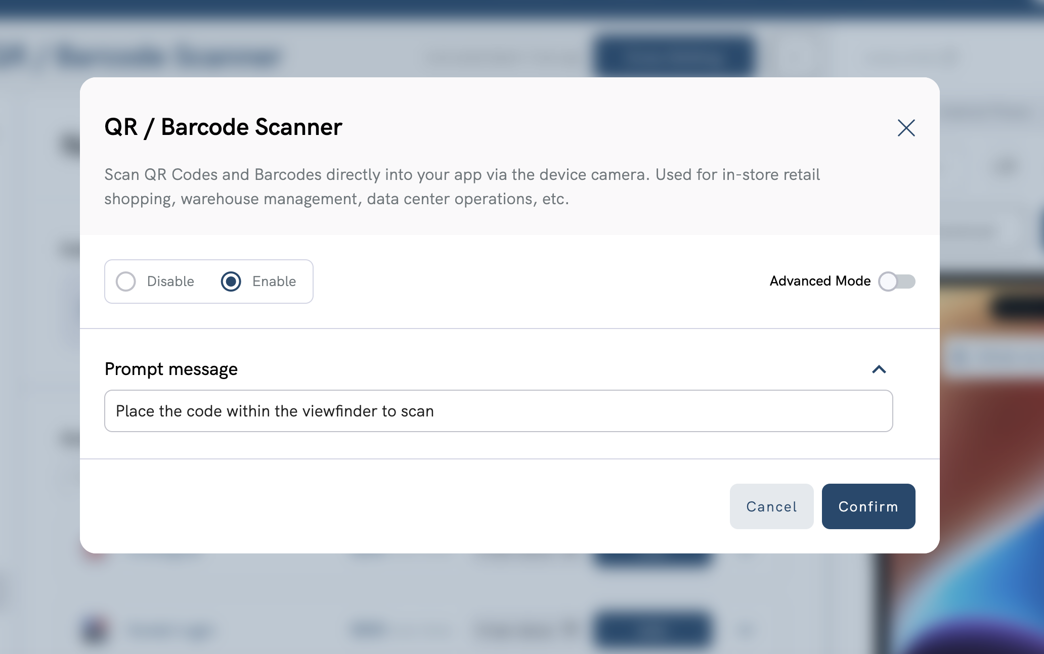QR / Barcode Scanner - Custom Prompt Message