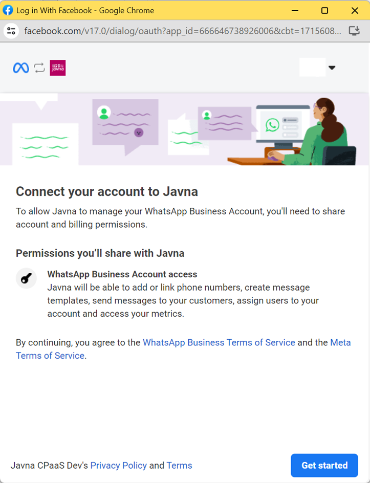 Figure 15: Connecting your account to Javna Cpaas.