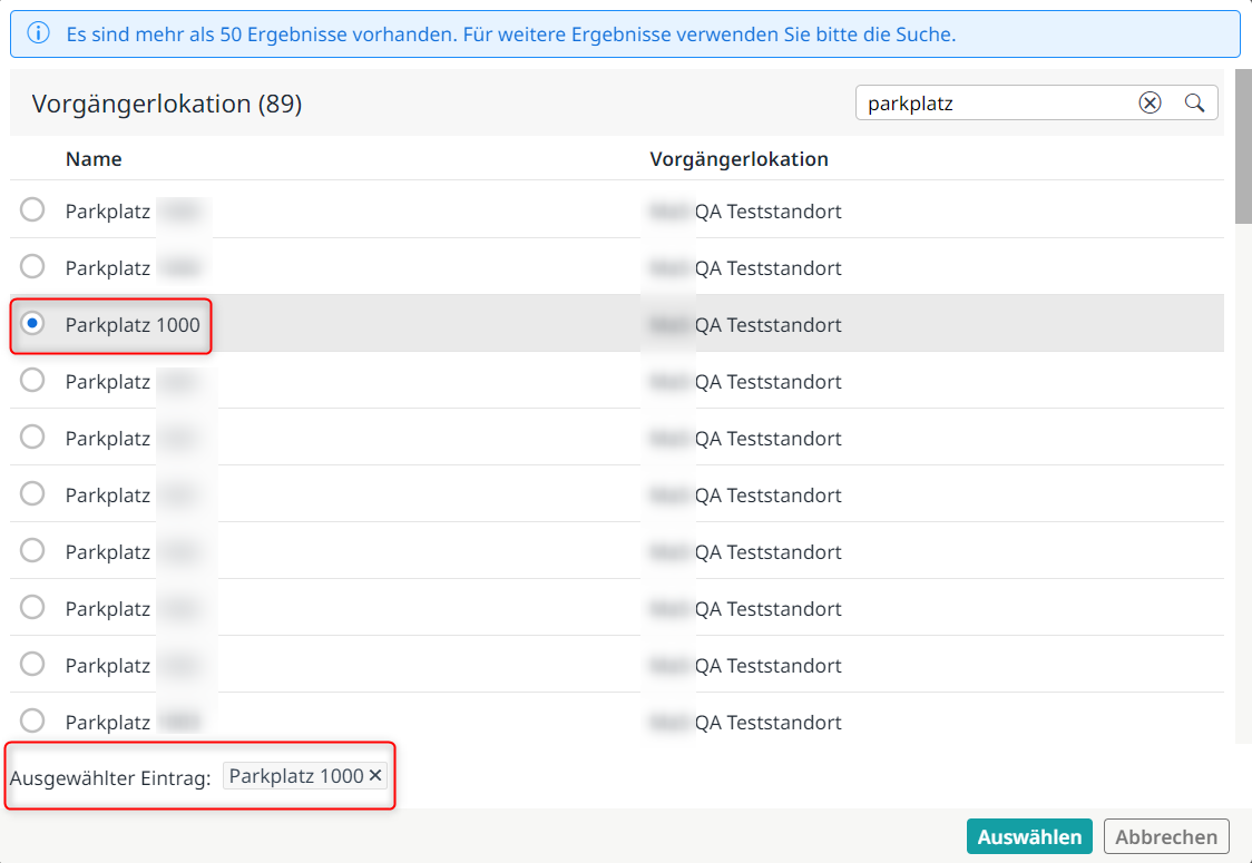 Anzeige der Worklist Vorgängerlokation