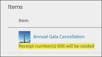 Message in the cart that states associated receipts will be voided