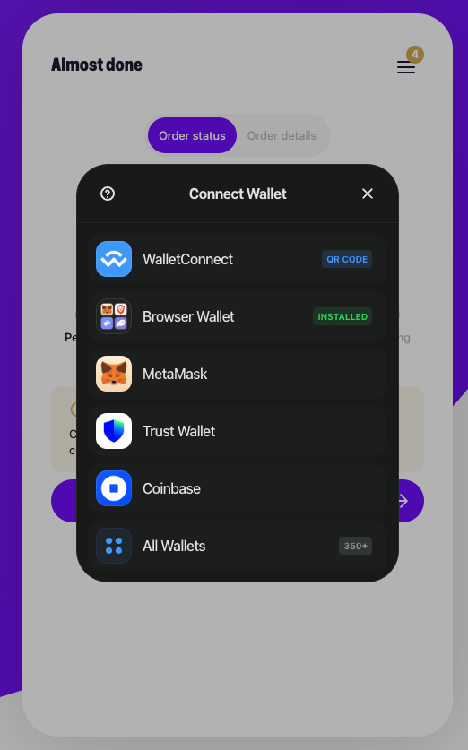 WalletConnect modal where users can choose their wallet