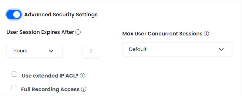 Screenshot of the advanced security settings