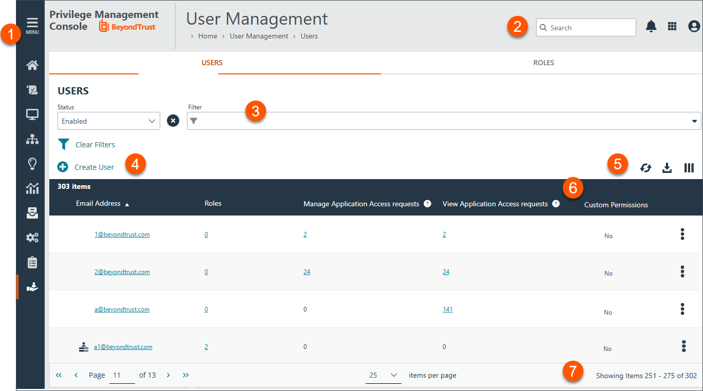 The Users page