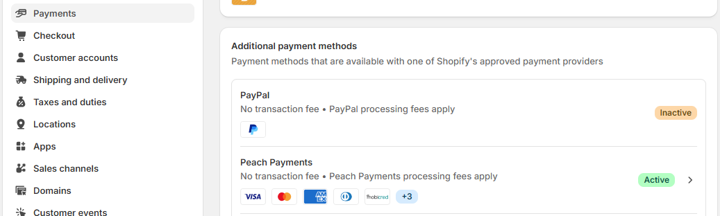 Additional payment methods.