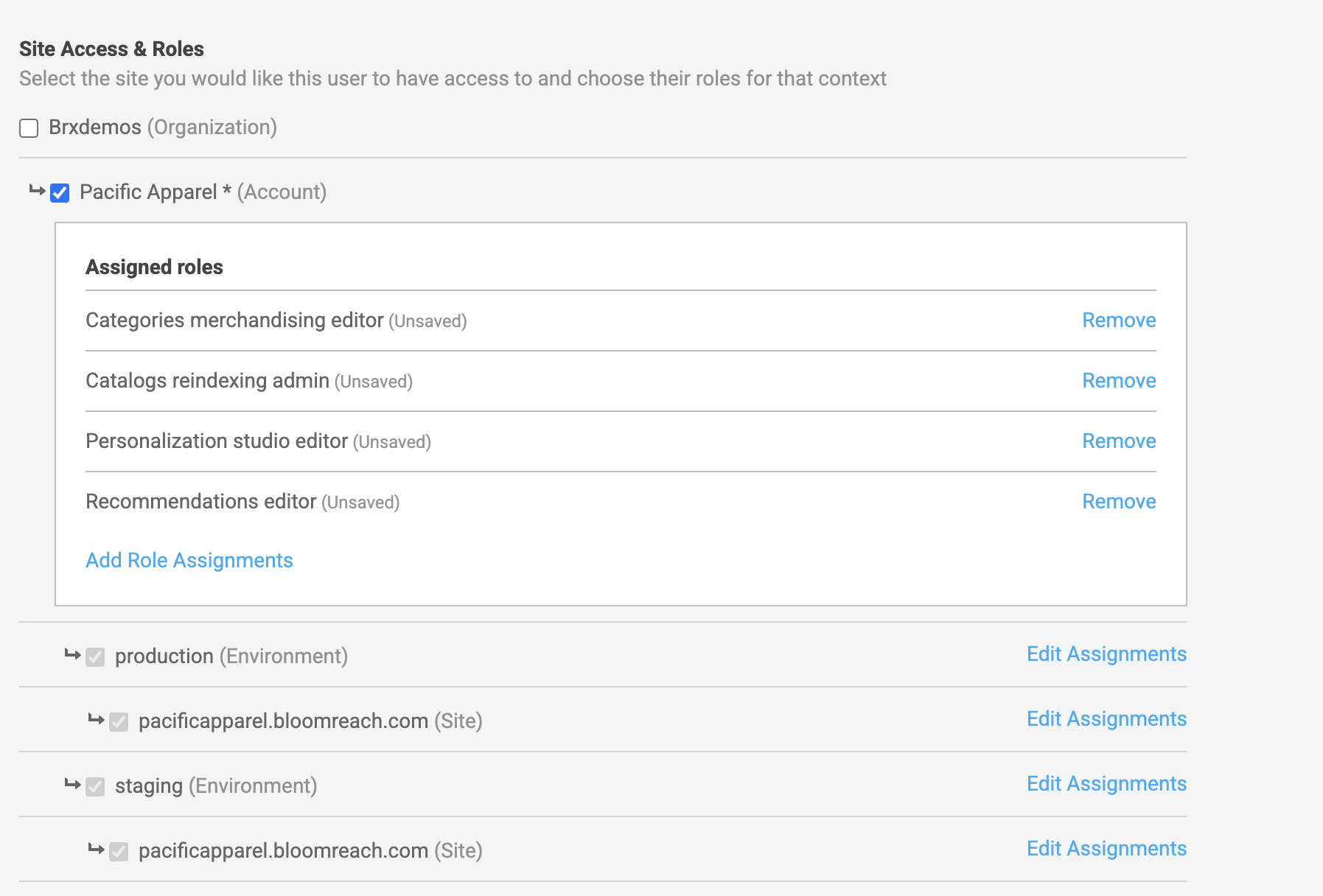 User access hierarchy with Staging and Production environments