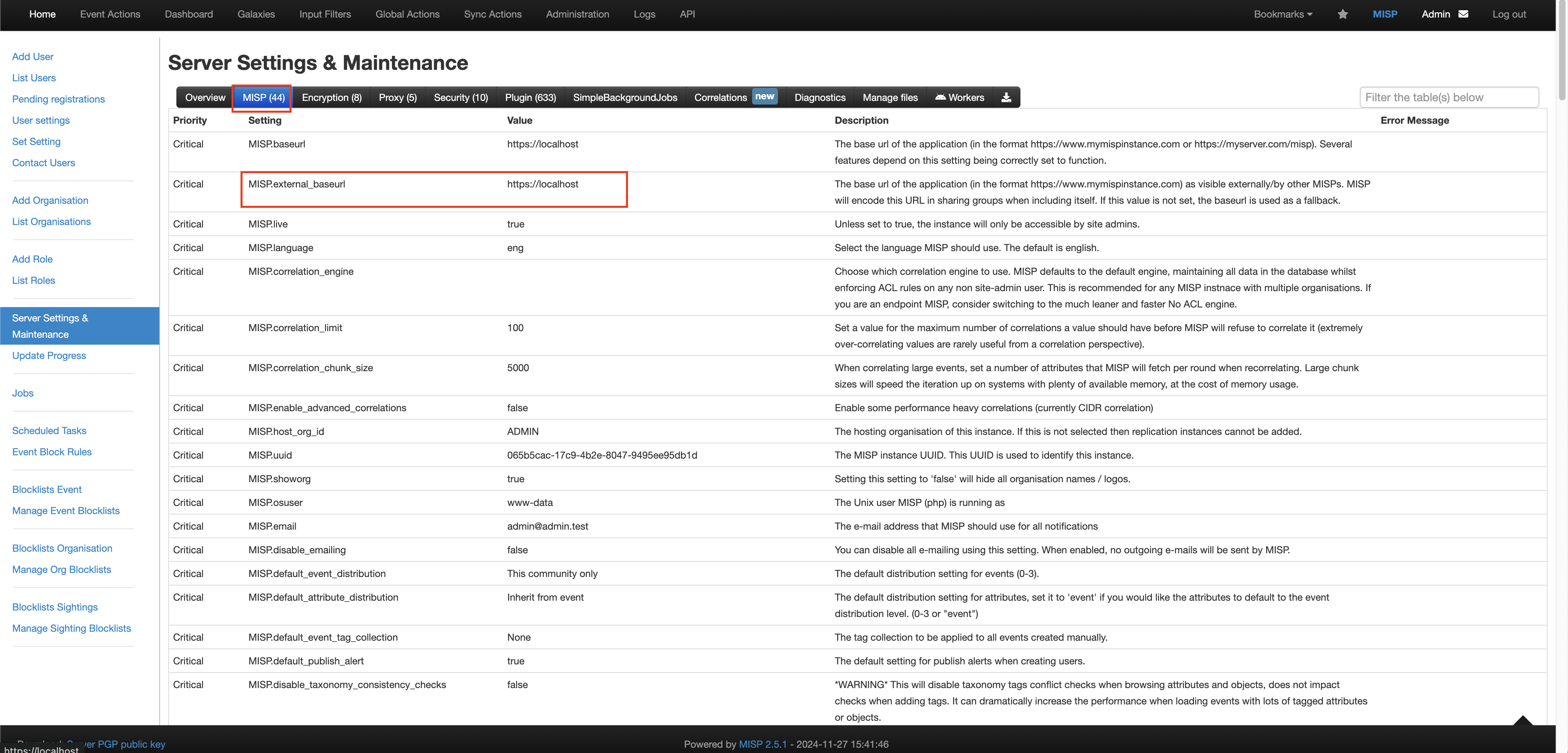 FIG. 2 - Retrieve the External URL of a MISP Instance