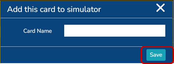 Cards screen: Simulator card name