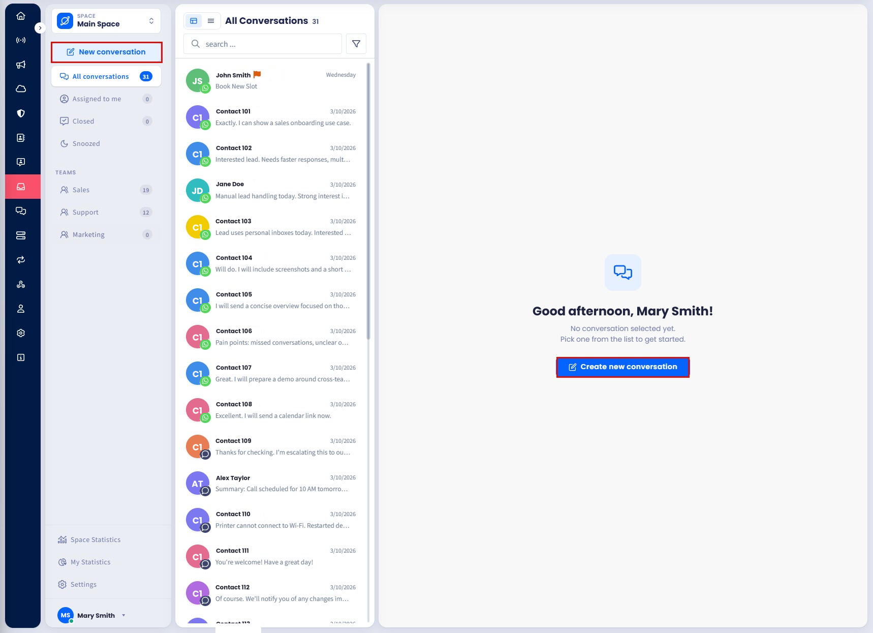 Screenshot with the New conversation buttons
