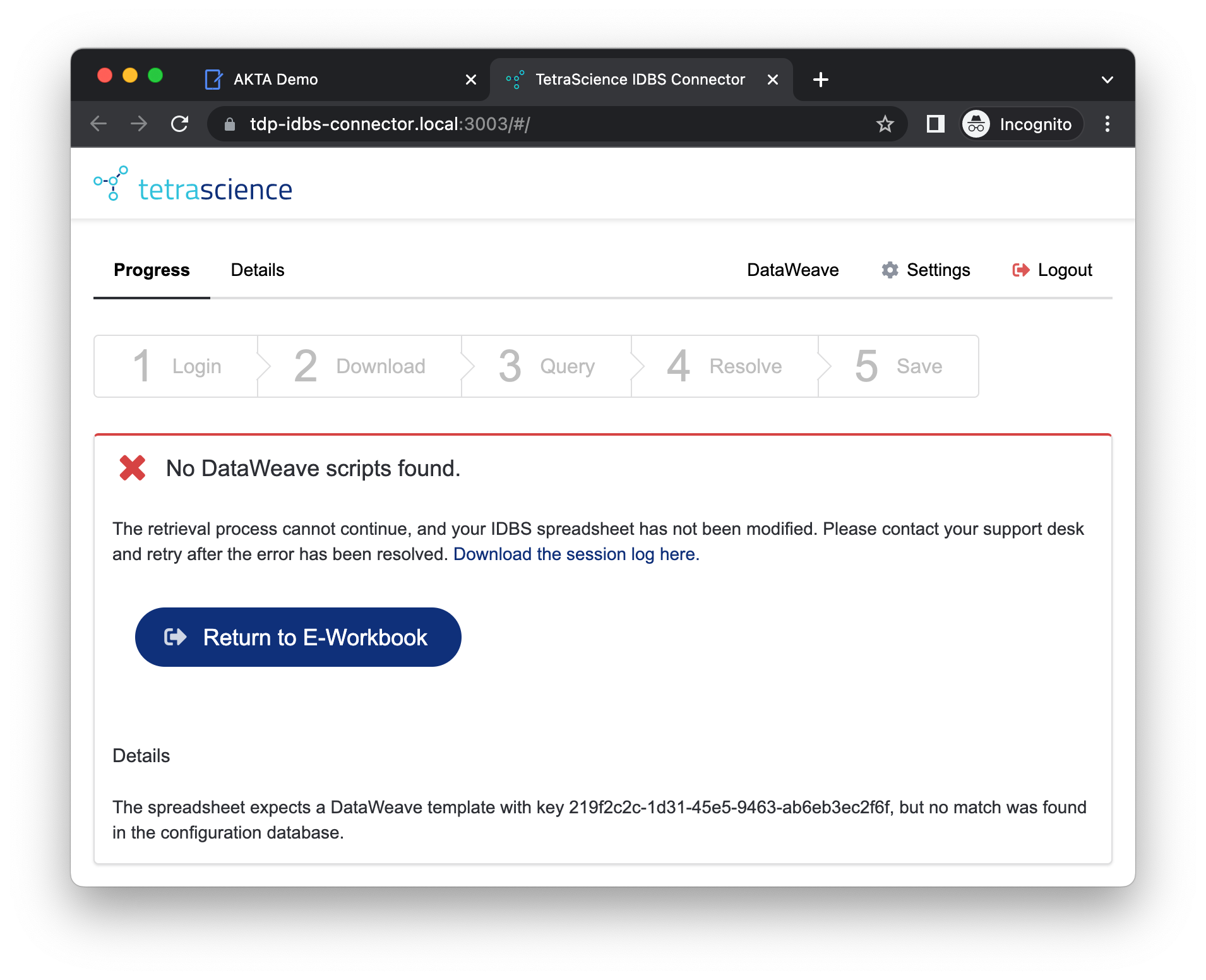 Figure 11. Invalid DataWeave Template ID