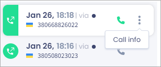 Screenshot of the **Call Info** view