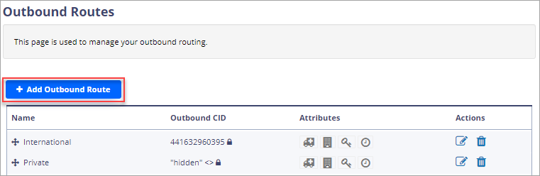 Screenshot of the **+ Add Outbound Route** option